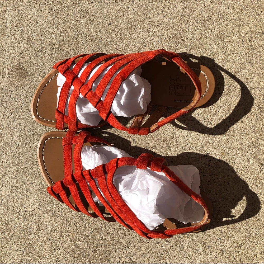 Joe's Jeans Red-Orange Strappy Suede Sandals - Size 5.5 - Picture 3 of 7